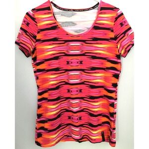 Lauren Ralph Lauren Active Shirt Women M Pink Orange Ikat Stretch Scoop Neck LRL